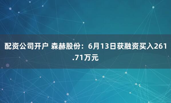 配资公司开户 森赫股份：6月13日获融资买入261.71万元